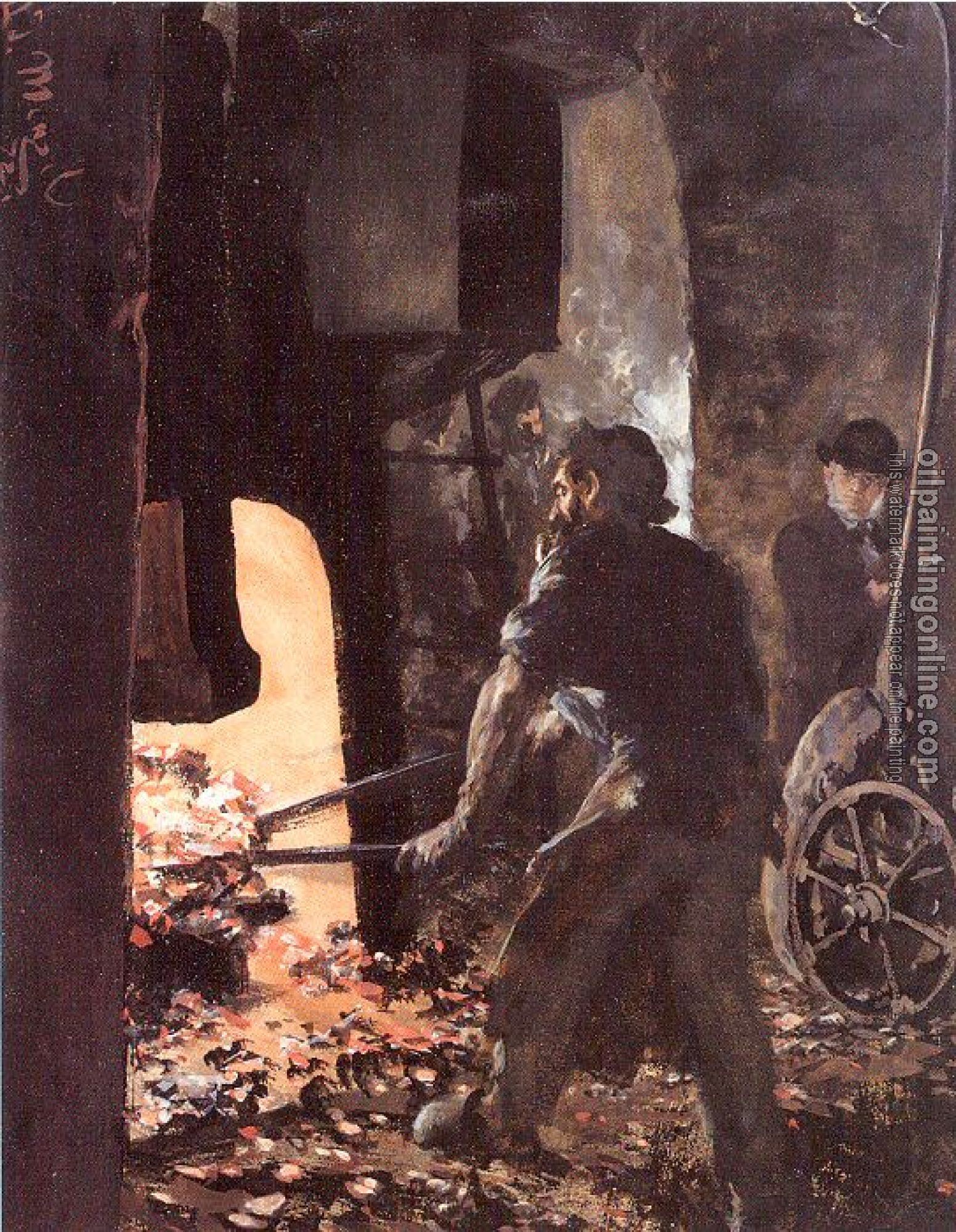Menzel, Adolph von - Self-Portrait with Worker near the Steam-hammer